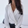 Solid Popper Sleeve Tied Blouse 3