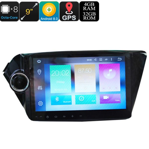 9 Inch 2 DIN Android Media Player - Android 9.0.1, Octa-Core, 32GB ROM, 3G, 4G, GPS, Google Play, Fits KIA K2 New Rio Cars 2