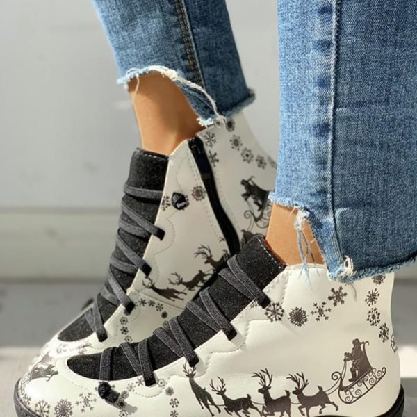 Cartoon Print Patchwork Lace-Up Casual Boots 2
