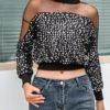 Sequin Mesh Insert Crop Top 3