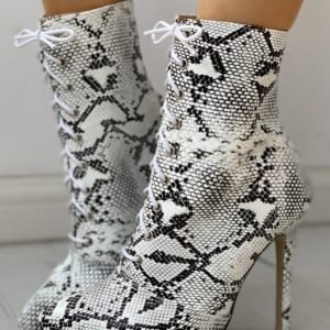 Snakeskin Print PU Pointed Toe Thin Heeled Boots