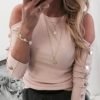 Cold Shoulder Buttoned Long Sleeve Casual Blouse 3