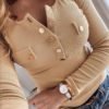 Buttoned Ribbed Long Sleeve Blouse 3