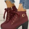 Suede Eyelet Lace-Up Buckled Chunky Heeled Ankle-Boots 3