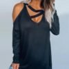 Solid Cold Shoulder Cut Out Long Sleeve Casual Blouse 3
