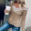 Crochet Lace Ribbed Casual Blouse 3