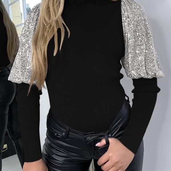 Long Sleeve Sequin Casual Blouse 2