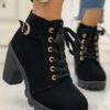 Suede Eyelet Lace-Up Buckled Chunky Heeled Ankle-Boots 3