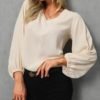 V Neck Puff Long Sleeve Loose Blouse 3