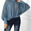 Lantern Sleeve Wide Cuff Ruched Blouse 3