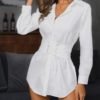 Solid Eyelet Lace-Up Front Shirt Dress 3