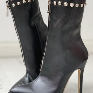 Rivet Pointed Toe Thin Heeled Boots