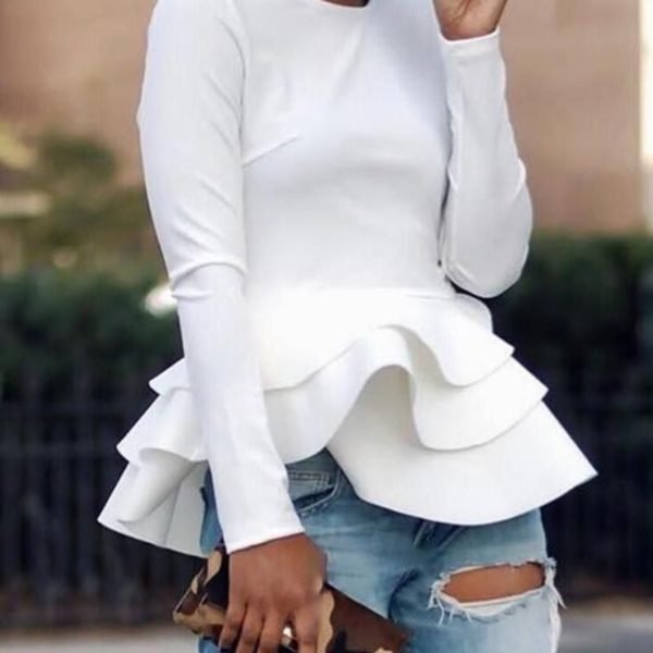 Solid Long Sleeve Layered Ruffles Blouse 2