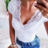 Crochet Lace Insert Ribbed Cut Out Back Blouse 3