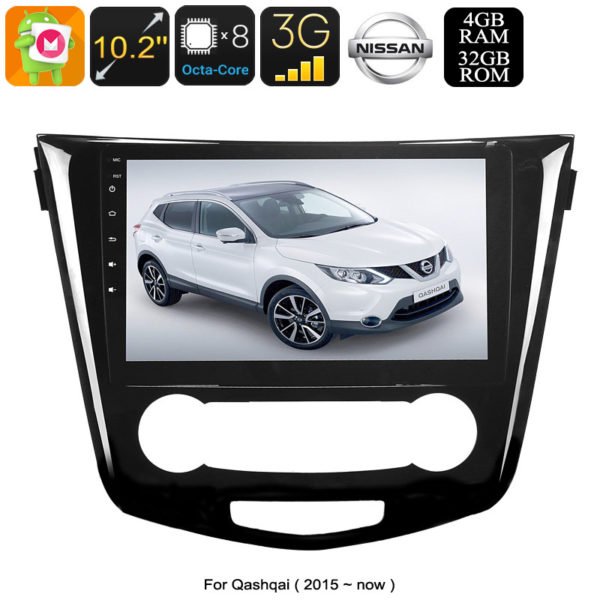One DIN Android Media Player - For Nissan Qashqai, 10.2 Inch, Android 9.0.1, WiFi, 3G&4G Support, GPS, Octa-Core, 4GB RAM, GPS 2
