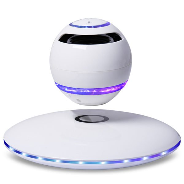 Wireless 3D Bluetooth Speaker -Rotating with Colorful LED Support iOS Android Phone Hands-free Calls, White 2
