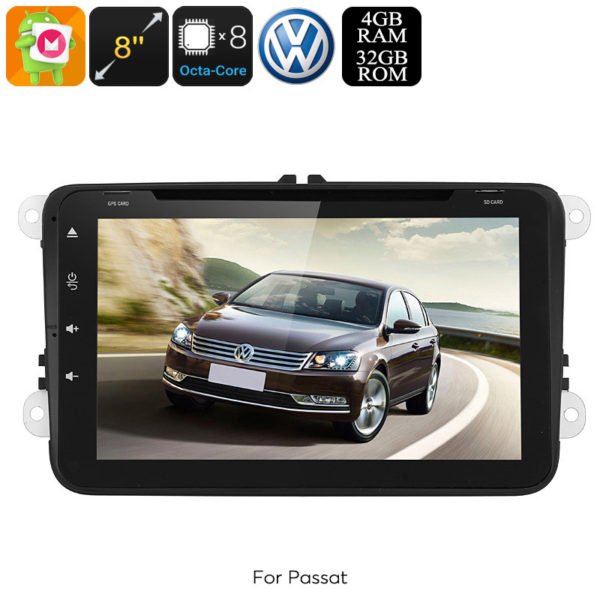 Dual-DIN Car Media Player - For Volkswagen Passat, Android 9.0.1, WiFi, GPS, CAN BUS, Octa-Core, 4GB RAM, HD Display, DVD 2
