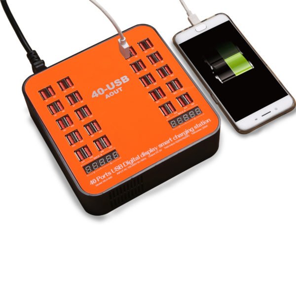 40 Port USB 5V/40A Socket Charger With Voltage Current LCD Display for Smart Mobile Phone Tablet PC Orange - EU 2