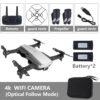Drone x pro 5G Selfie WIFI FPV with 4K HD Dual Camera Foldable RC Quadcopter 4K Black 2 battery 3