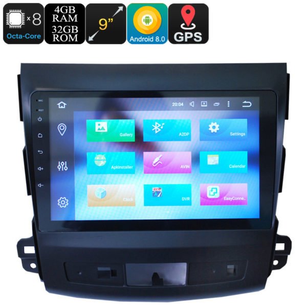 9 Inch One Din Car Stereo - Android 9.0.1, Octa-Core, 4+32GB, 3G, 4G, Can Bus, GPS, Bluetooth, For Mitsubishi Outlander 2