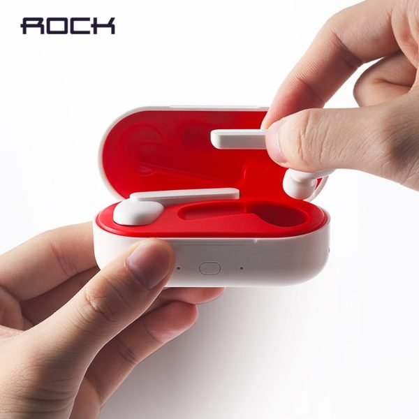 ROCK TWS 5.0 Bluetooth Earphone Touch Control Sports Waterproof Stereo Wireless Earphones Dual Headsets with Mic Charging Box white 2