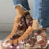 Suede Cartoon Print Patchwork Lace-Up Casual Boots 3