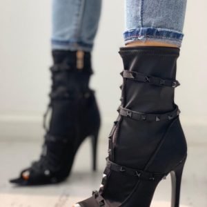 Rivet Embellished Peep Toe Thin Heeled Boots