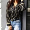 Chain Print Button Up Casual Blouse 3