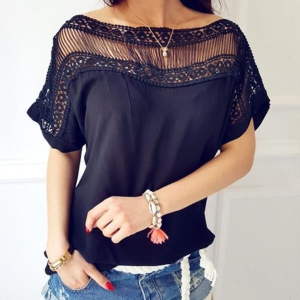 Casual Short Sleeve Hollow Out Blouse 2