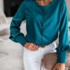 Solid Button-Up Satin Blouse 3