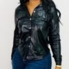Solid Faux Leather Buttoned Blouse 3