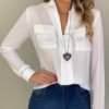 Solid Dual Pocket Casual Blouse 3