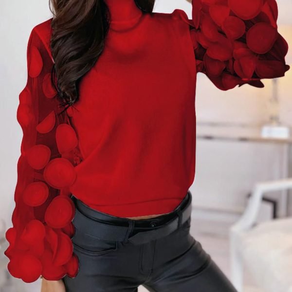 Mesh Puffed Sleeve Floral Blouse 2