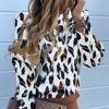Abstract Leopard Print Long Sleeve Popper Cuff Blouse 3