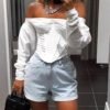 Solid Off Shoulder Casual Blouse 3