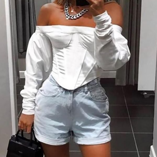 Solid Off Shoulder Casual Blouse 2