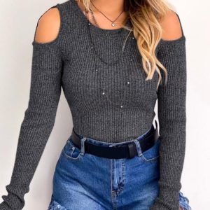 Ribbed Cold Shoulder Ring Detail Top
