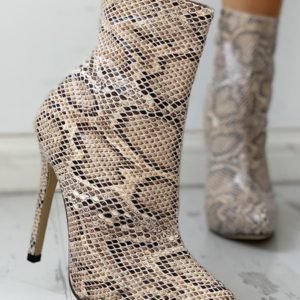 Snakeskin Print Pointed Toe Thin Heeled Boot