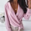 Solid Popper Sleeve Tied Blouse 3