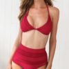 Solid Mesh Insert Backless Bikini Set 3