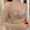 High Neck Mesh Lace Pattern Top 3