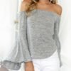 Trendy Off Shoulder Flare Sleeve Casual Blouse 3