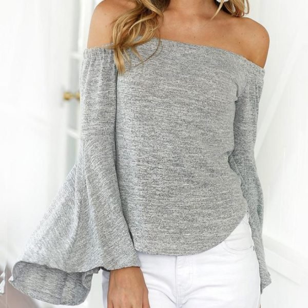 Trendy Off Shoulder Flare Sleeve Casual Blouse 2