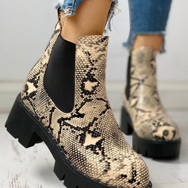 Colorblock Snakeskin Chunky Heeled PU Boots 2