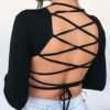 Solid Lace-Up Tied Backless Blouse 3