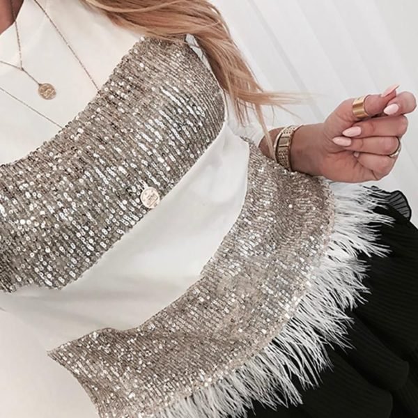 Sequin Feather Long Sleeve Blouse 2