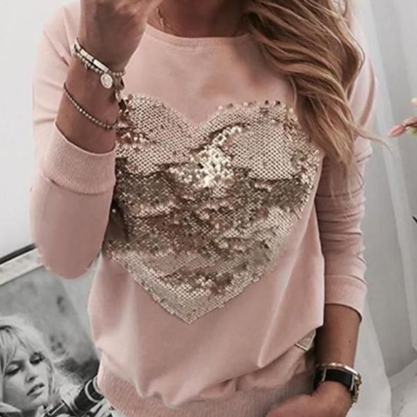 Sequins Heart Pattern Round Neck Blouse 2