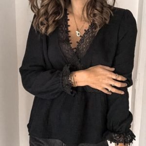 V Neck Lace Trim Surplice Top