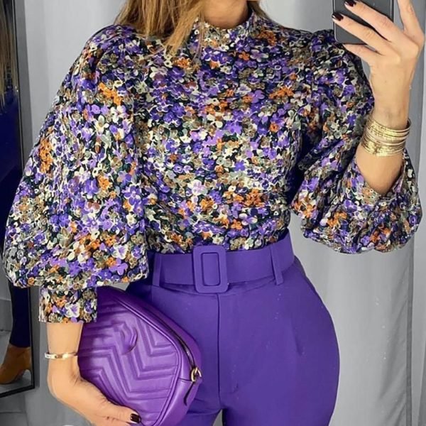 Floral Print Lantern Sleeve Top 2