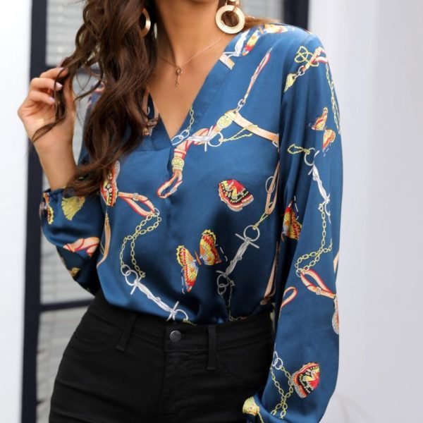 Chain Print V-Neck Casual Blouse 2